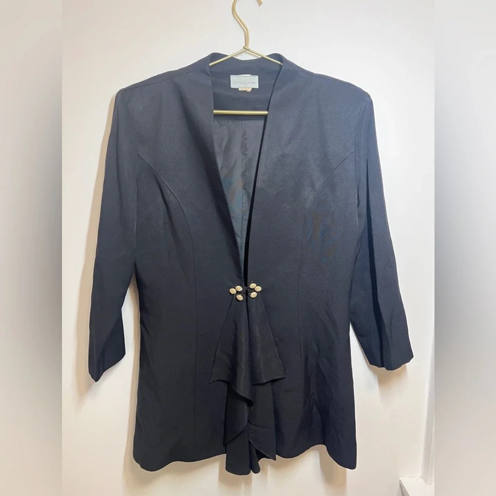 Betsy & Adam Glam Rhinestone Button Black Long Blazer Tunic Dress Vintage